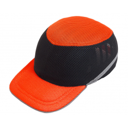 Каска-бейсболка ударопрочная со светоотражающей лентой (цвет оранжево-чёрная)