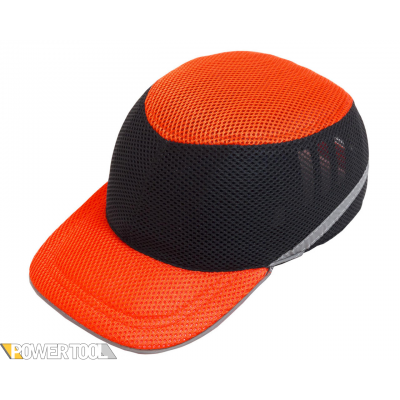 Каска-бейсболка ударопрочная со светоотражающей лентой (цвет оранжево-чёрная)