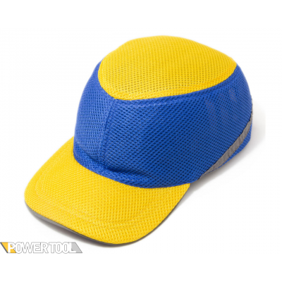 Каска-бейсболка ударопрочная со светоотражающей лентой (цвет  жёлто-синяя)