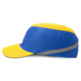 Каска-бейсболка ударопрочная со светоотражающей лентой (цвет  жёлто-синяя)
